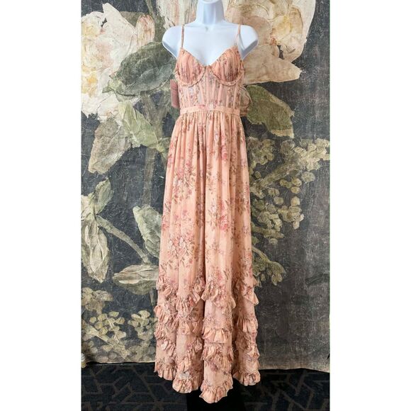 NWT Anthropologie V. Chapman Carmen Corset Front-Slit Ruffled Gown Size 0 - Picture 8 of 9